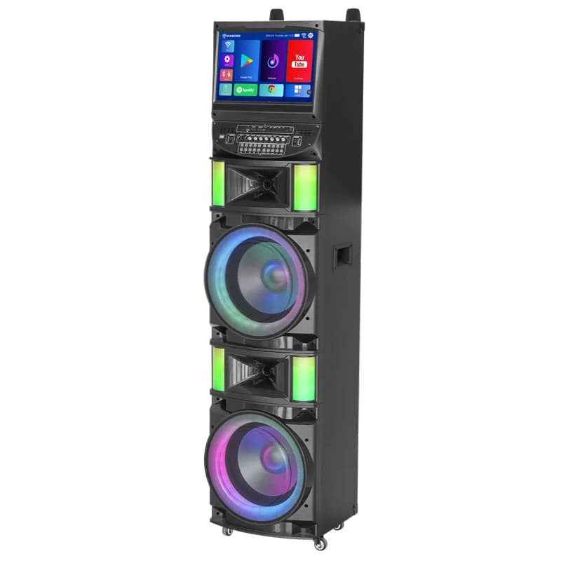 Professional Dual 12" Karaoke Machine with Subwoofer, Smart WiFi System & Lyrics Display Screen, Portable KTV Speaker