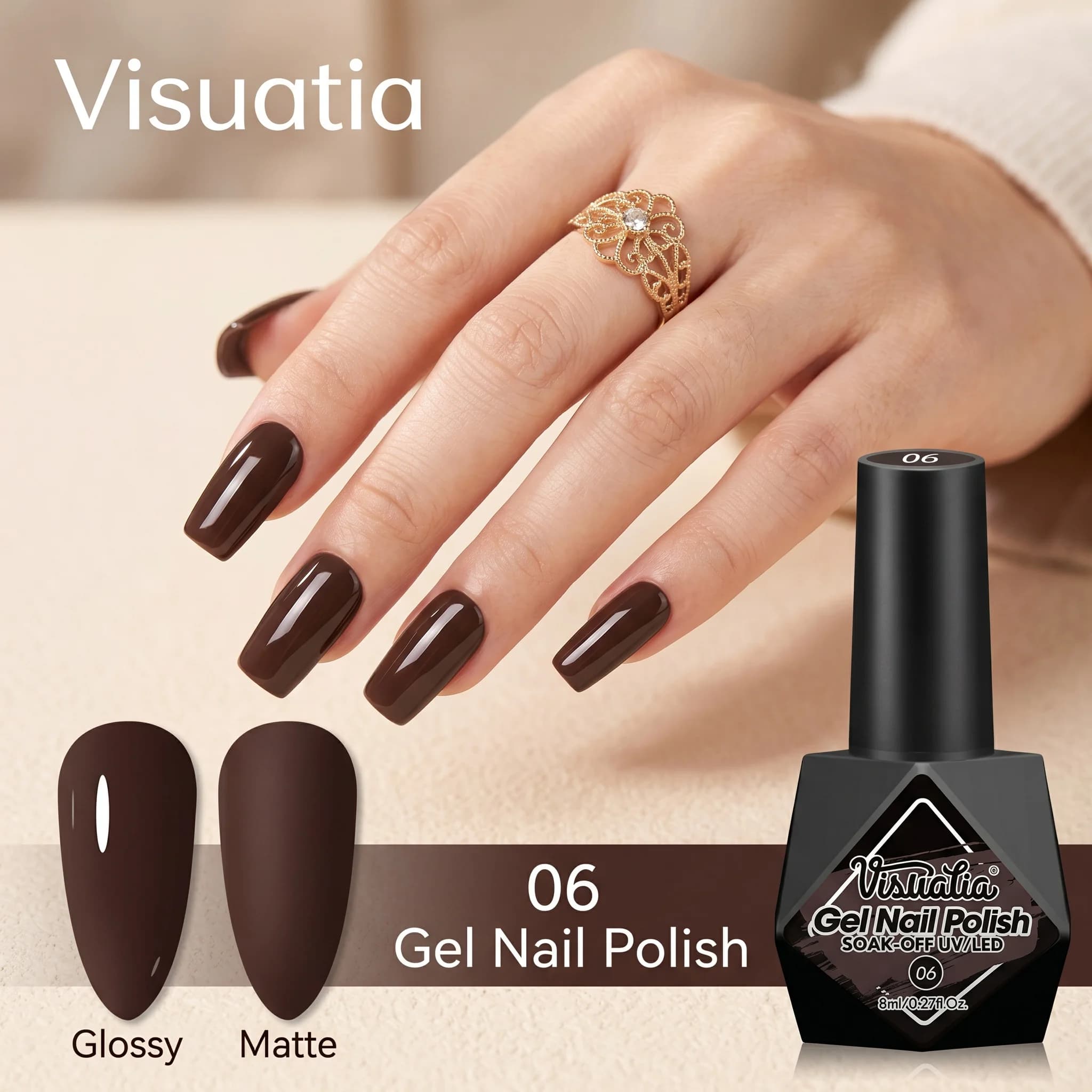 One 8ml bottle of gel nail polish offers high color saturation, long-lasting shine, and is alcohol-free, suitable for at-home ma