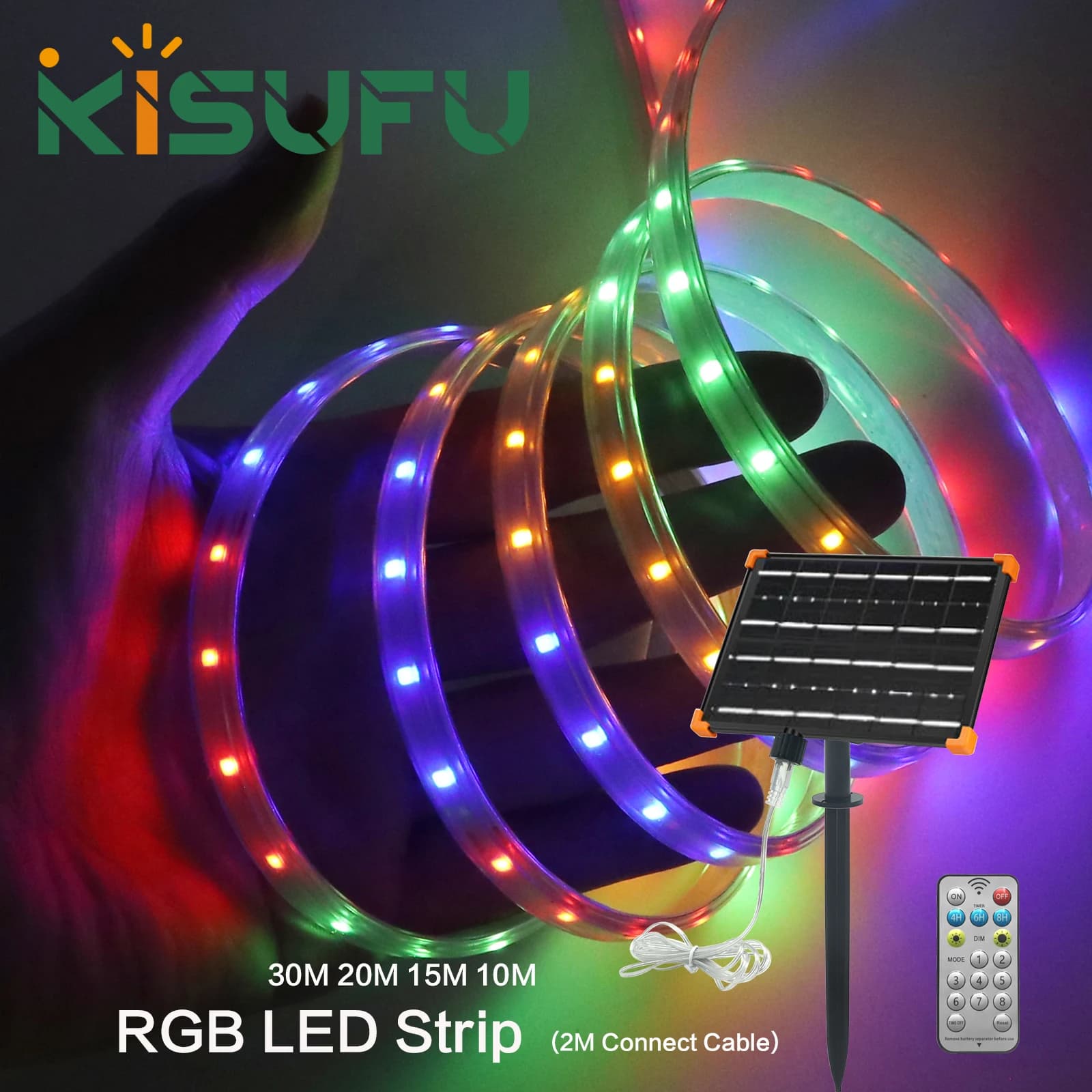 5V Solar LED Strip RGB Remote Dimmable 5M 10M 20M 30M IP65 Waterproof 2835 Flexible LED String Light Party Garden Home Lighting