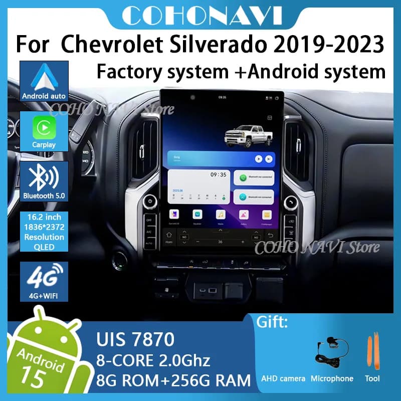 COHO da 16.2 pollici Per Chevrolet Silverado 2019-2023 Lettore Video Multimediale Per Auto Radio Navigazione Gps Android15 8-core 12 + 256GB