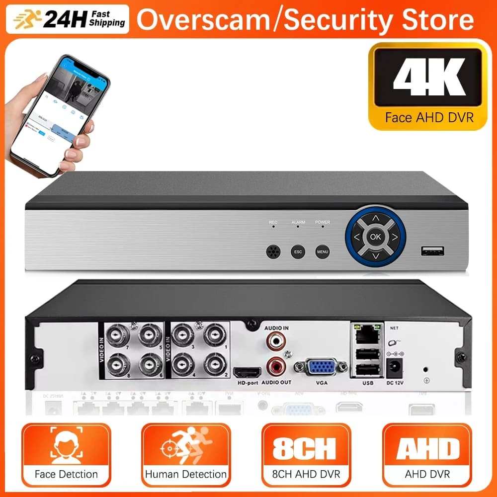 Registratore DVR AHD 8 Canali 8MP CCTV con Rilevamento Volto, Sistema di Sicurezza Ibrido 4K XMEYE, Videoregistratore di Sorveglianza Analogico 8 Canali 8.0MP
