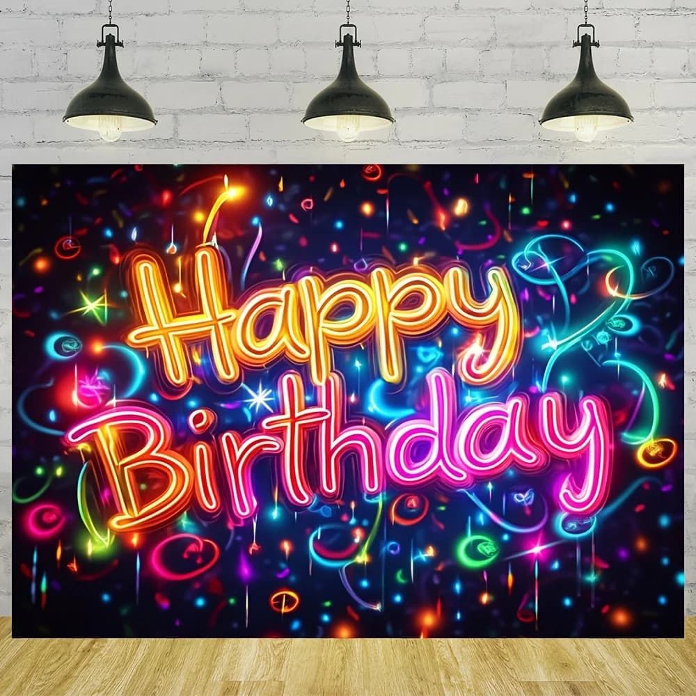 1 pezzo di arazzi al neon Happy Birthday: sfondo per feste in poliestere, adatto per foto e celebrazioni generali