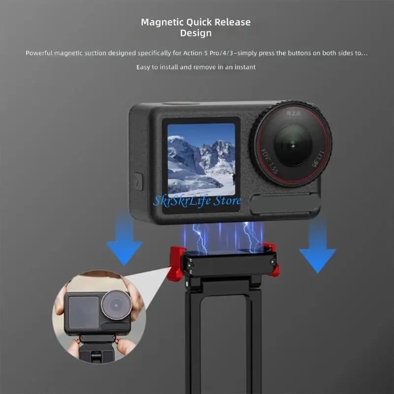 E65E Supporto per treppiede magnetico e pieghevole con rotazione 180 gradi per ACTION 3 4