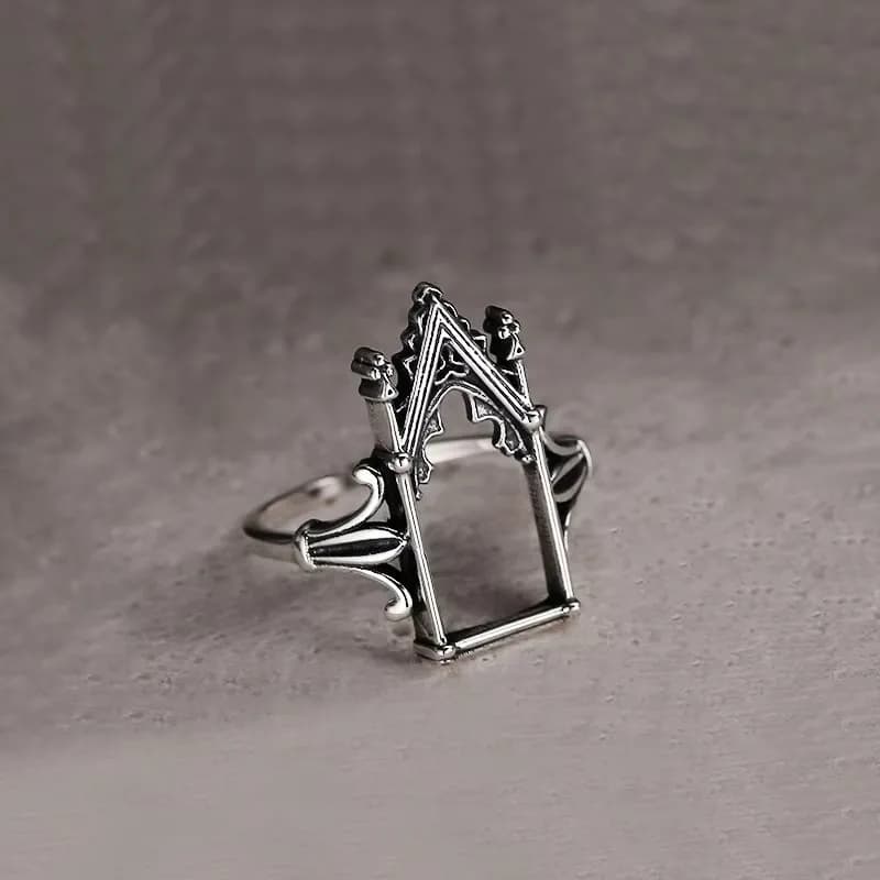 Anelli castello vintage, gioielli gotici, porte castello, Paganismo, Stregoneria, aperture, ritagli, Scuole di magia, Anelli Per Donna Uomo