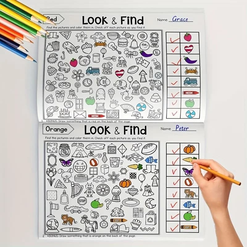 Giocattoli educativi per bambini, libro da colorare per oggetti nascosti, contiene oltre 100 pagine di ricerca e libro da colorare, libro di esercizi per attività di ricerca e colorazione, adatto per la scuola, la casa, i viaggi, i materiali per l'educazione precoce, il libro da colorare
