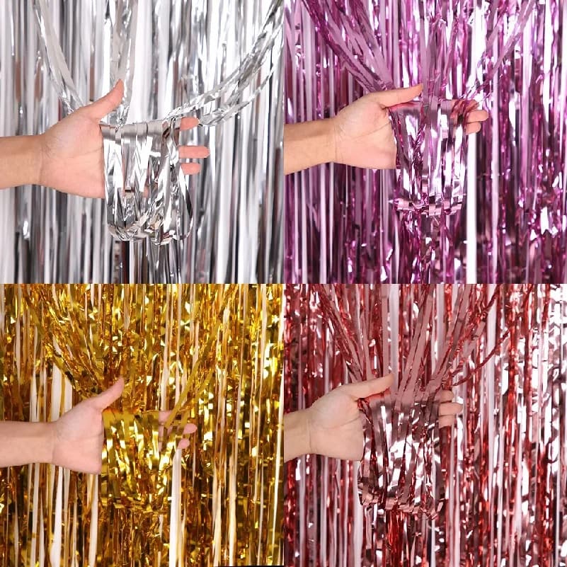 Sfondo per Feste 1x2m con Frange Metalliche, Tenda in Lamina per Compleanni Adulti, Matrimoni, Baby Shower, Decorazione per Foto