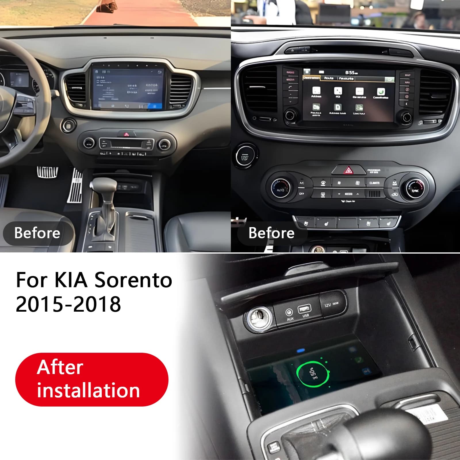 2 DIN For KIA Sorento 2015 2016 2017 2018 Car center console phone charger fast wireless charging plate charging support