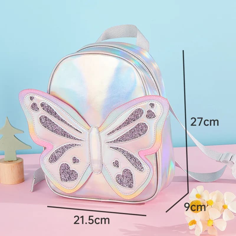 Children's Backpack with Laser Hinge, Glittered Fashion Backpack for Girls, Gita Bag with Animated Cartoons, Children's Backpack with Butterfly Alies and Straps