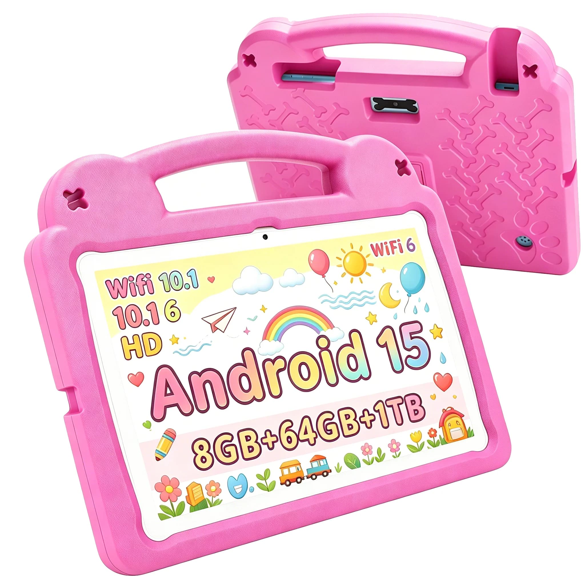Tablet per Bambini Paitanry 10.1" Android 15 8GB+64GB WiFi 6 5000mAh Doppia Fotocamera Controllo Parentale Modalità Bambini Custodia Antiurto per Bambini