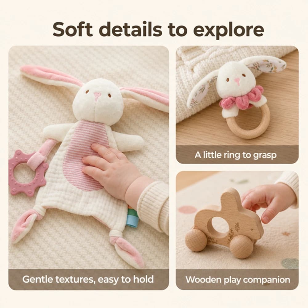 Baby Gifts Rabbit Comfort Set Plush Rabbit Comfort Blanket Sensory Development Set Early Learning Educational Toys Nordic Style