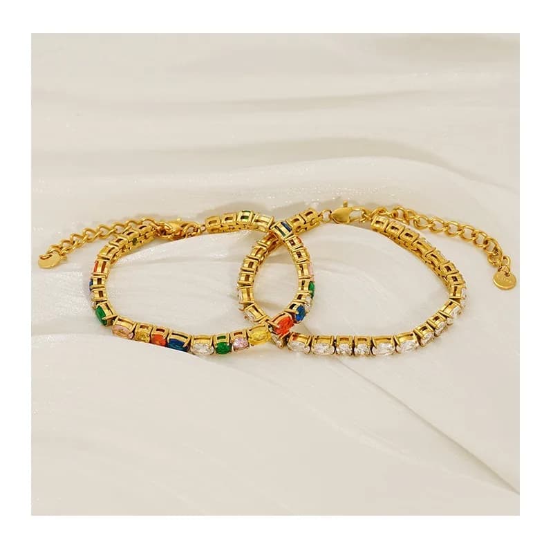 Bracciale Tennis in Acciaio Inossidabile con Zirconi Multicolore, Gioiello Versatile di Lusso Leggero in Titanio per Donna