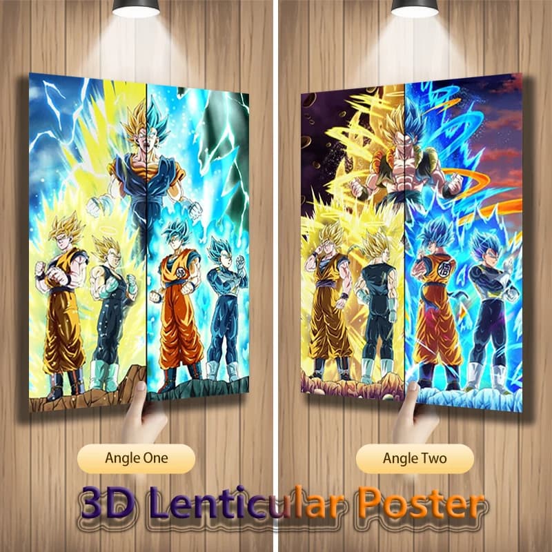 Poster Lenticolare 3D Anime Dragon Ball Goku Vegeta, Decorazione per Camera da Letto, Stampa Gradiente Flip, Regalo, Arredamento Casa (Senza Cornice)