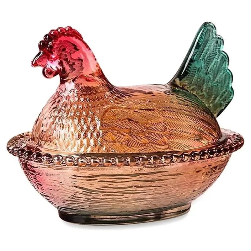 ABBO-Home Vaso Decorativo da Tavolo a Forma di Gallina - Contenitore in Vetro Cristallo con Coperchio per Caramelle e Snack