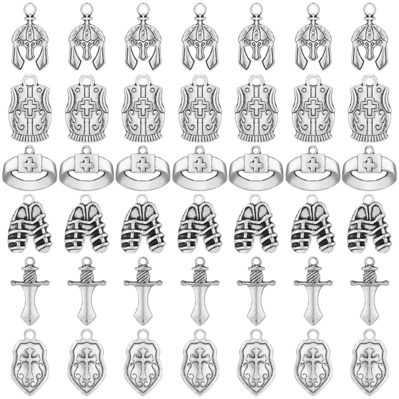 12pcs tema della bibbia Sunday School Craft Belt Helmet Armor Charms mettere sull'armatura completa pendenti in lega per la creazione di gioielli fai da te