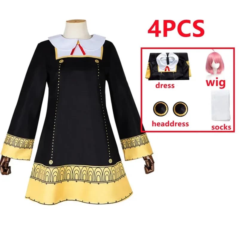 2026Cosplay Costume Black Dress Uniform Child Girls Pink Wig Stockings Party Role Outfit Adults Kids