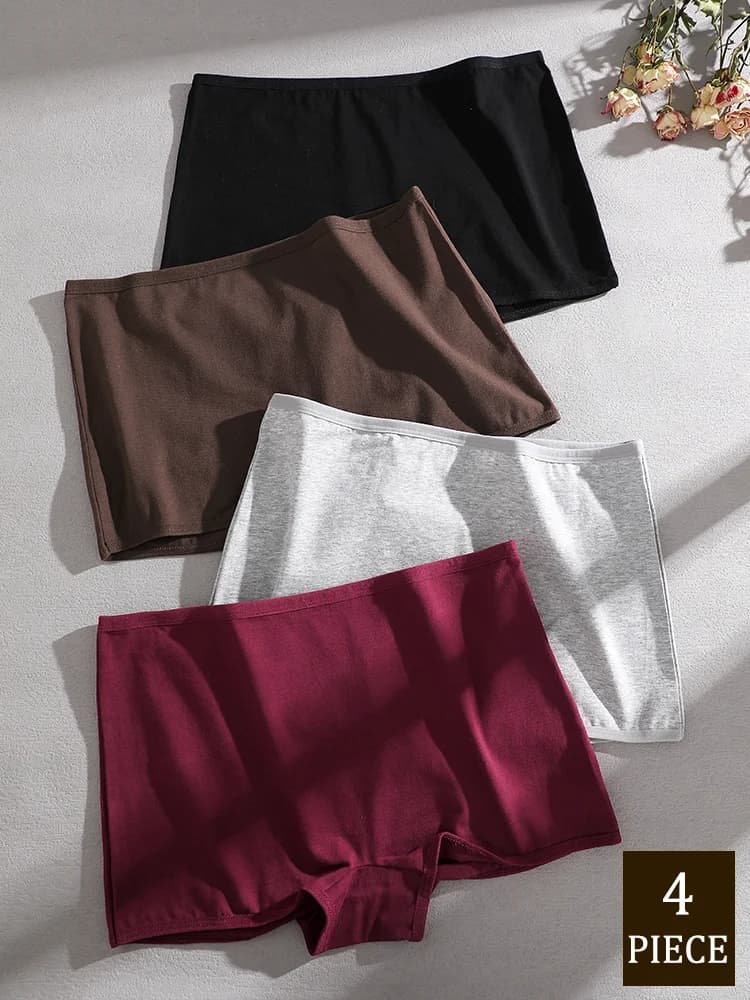 4Pcs/Set Women's Cotton Seamless Boxers Panties Sports Underwear Female Solid Color Cozy Lingerie Intimate Underpants XS-XL