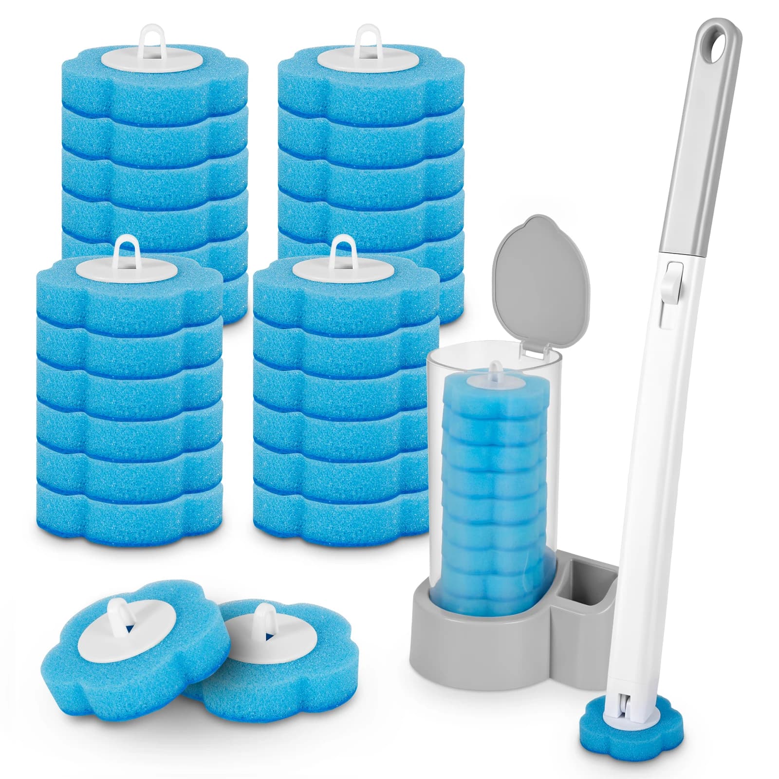 Nuovo Kit di Pulizia per WC con Spazzola Usa e Getta, Testina di Ricambio, Manico Lungo, Apertura Automatica del Coperchio, Accessori per Bagno