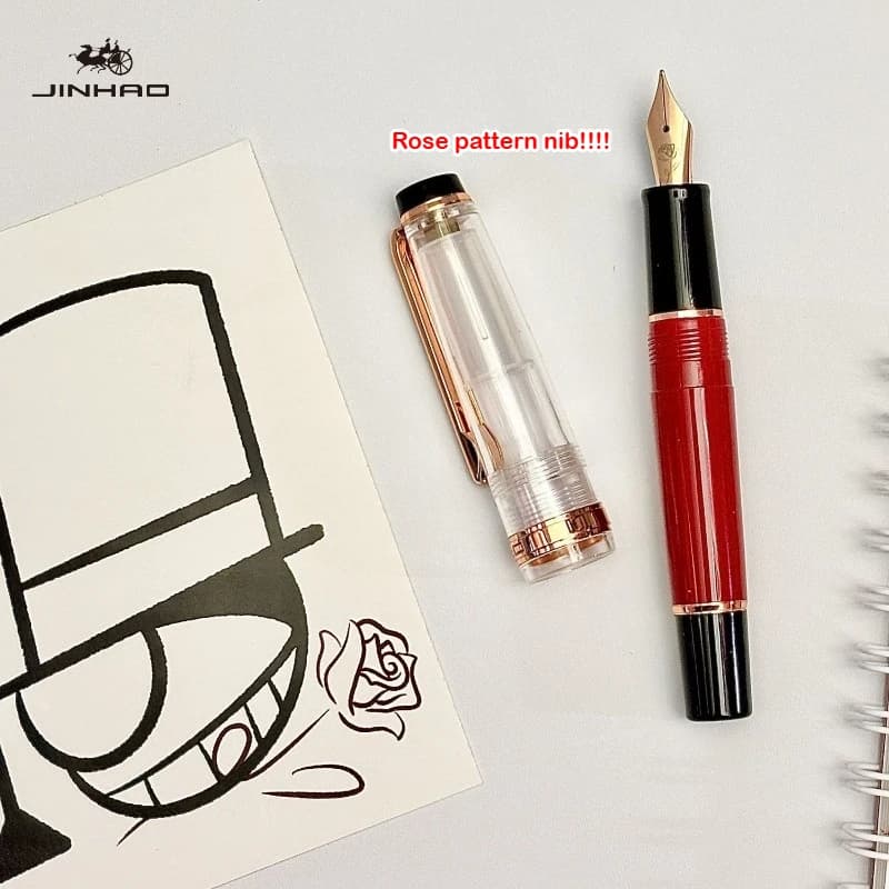Limited Edition JINHAO 82 MINI Rose Gold Clip Rose pattern Nib Acrylic Fountain Pen Black Red School Office Supplies Stationery