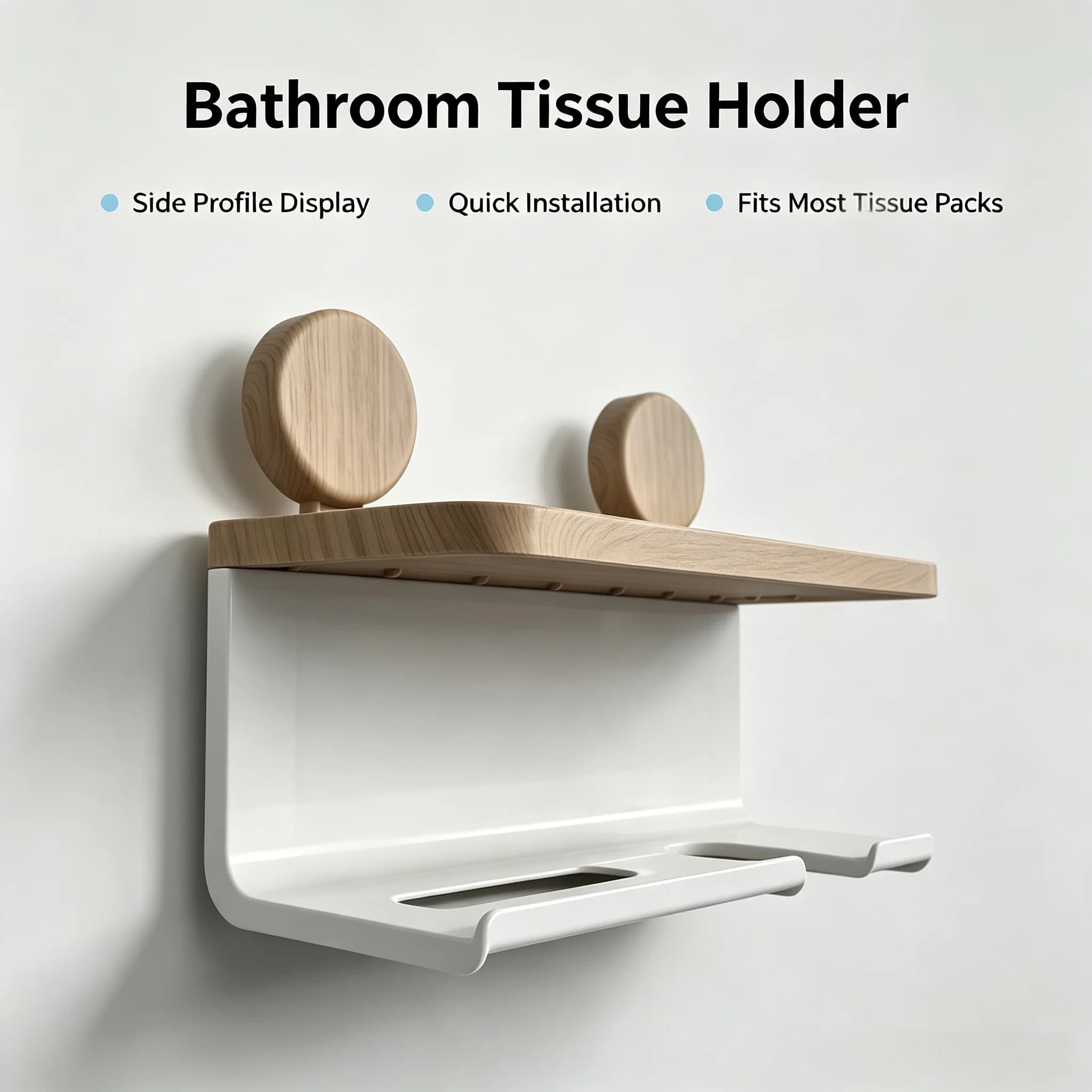 Wood‑Grain Bathroom Wall Shelf, Multi‑Function Toilet Paper & Hair Dryer Holder for Vanity, Washroom, Restroom Storage