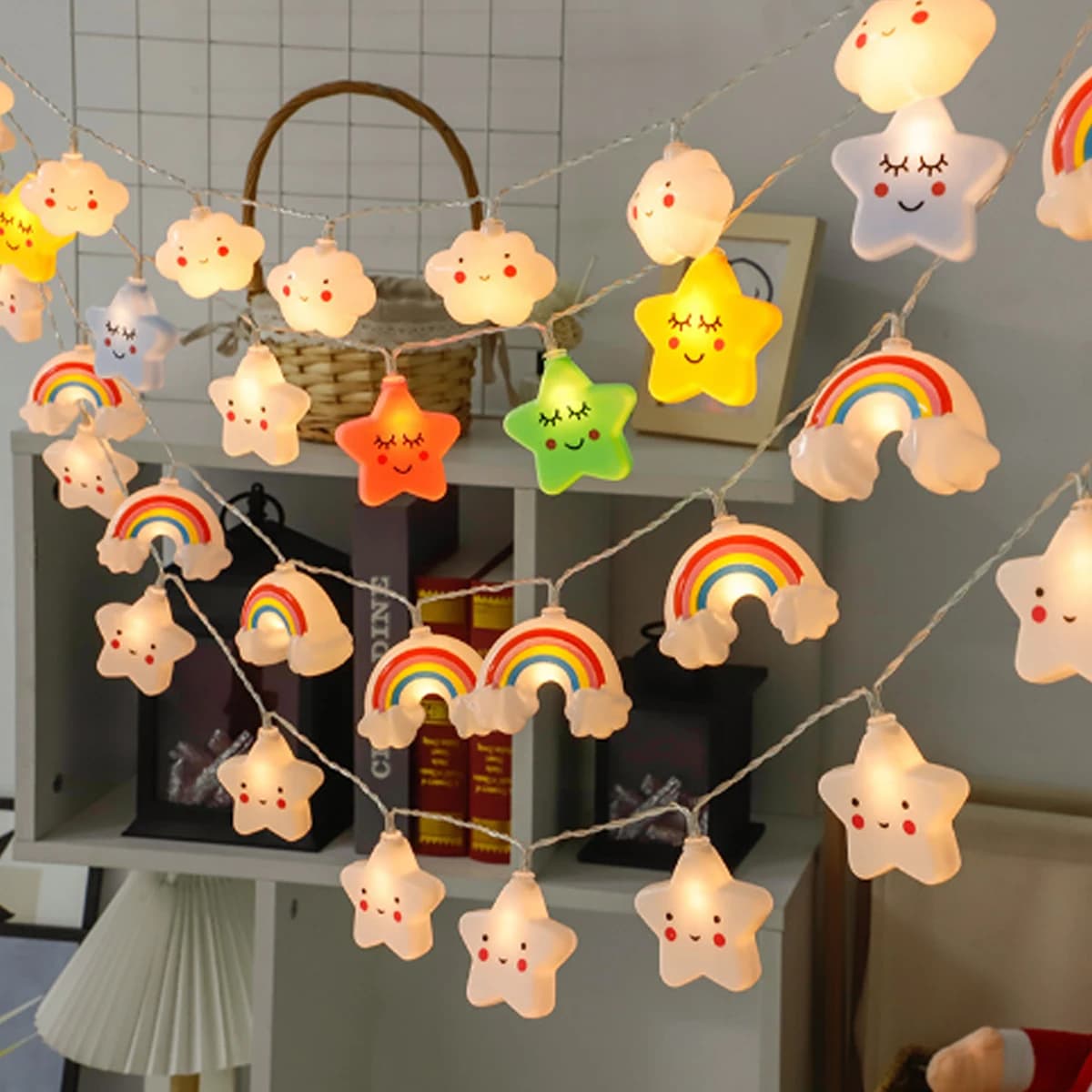 1.5m 10Led Colorato Nuvola Stella Arcobaleno Stringa di Luce Decorazioni per la Camera dei Bambini Bambini Buon Compleanno Festa Baby Shower Felice Anno Nuovo