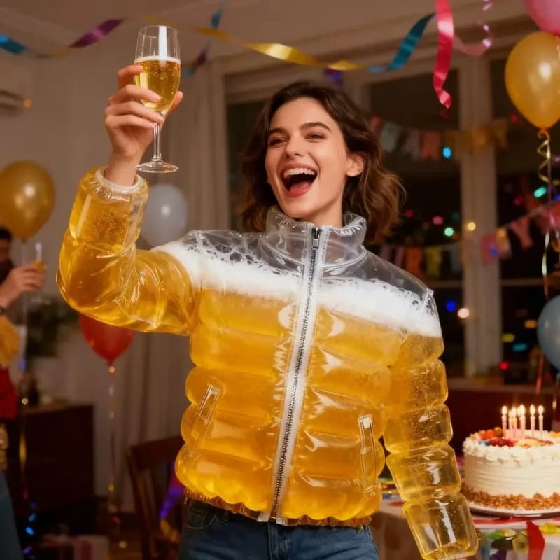 Divertente giacca trasparente riempita di birra Esilarante regalo di bavaglio per feste in piscina, festival, carnevale - Giacca per bere birra