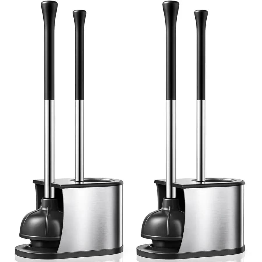 Set di 2 Dischiotti e Spazzole per WC 2 in 1 in Acciaio Inossidabile Antiruggine con Setole Curve, Robusto Strumento per Disotturare il WC