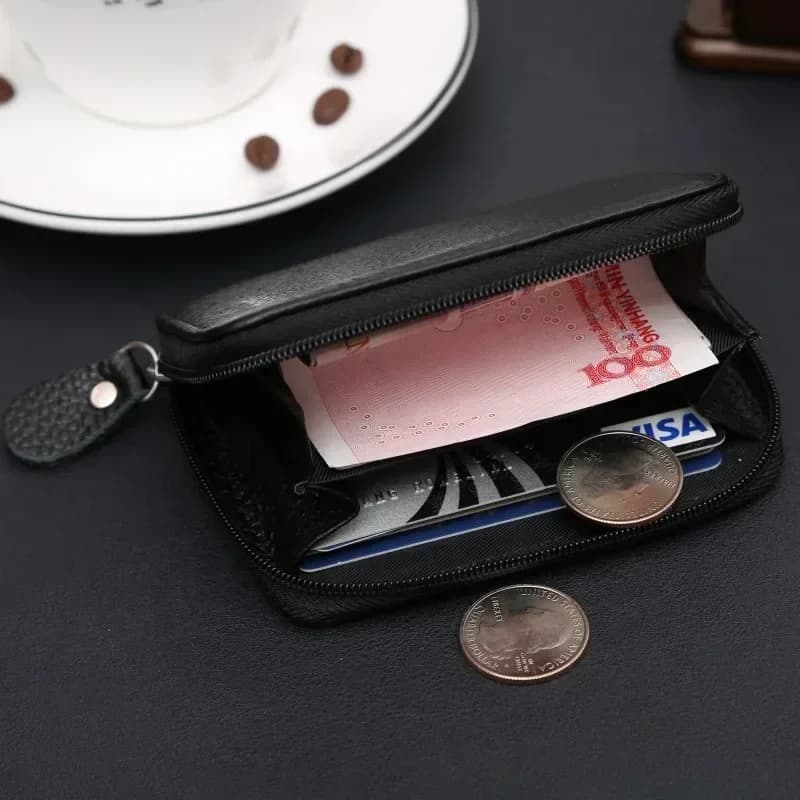 Zipper Mini Wallet Unisex Luxury Thin PU Leather Purse Detachable Coin Pocket Multi Card Daily Travel