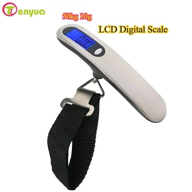 50kg 10g Bilancia digitale LCD portatile Bilancia elettronica per valigia per bagagli Bilancia da viaggio appesa a mano Bilancia da cintura Steelyard