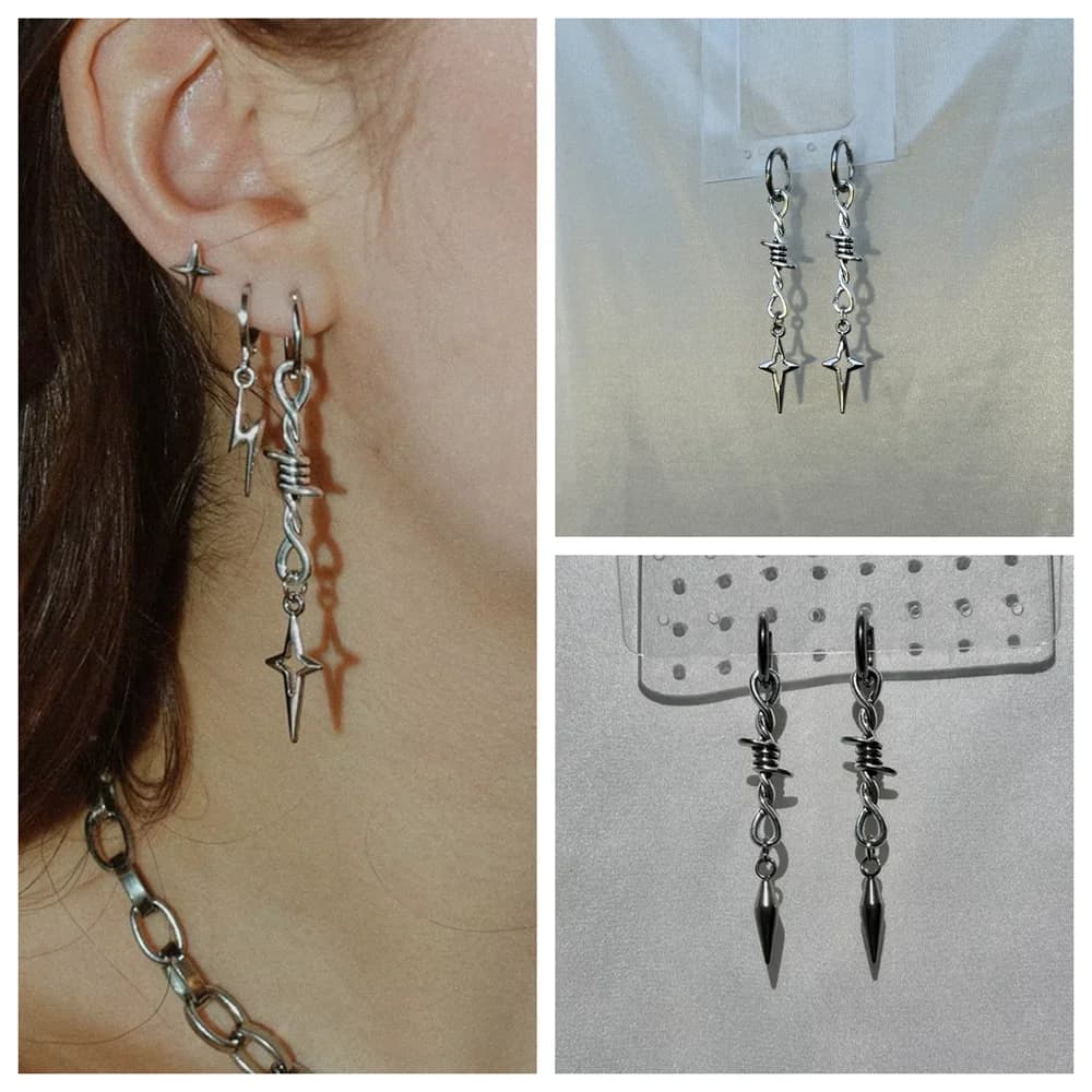 Orecchini pendenti con punta a stella in filo spinato grunge per le donne Y2K Orecchini pendenti con rivetti a cono punk gotici e nervosi Gioielli di moda coreani