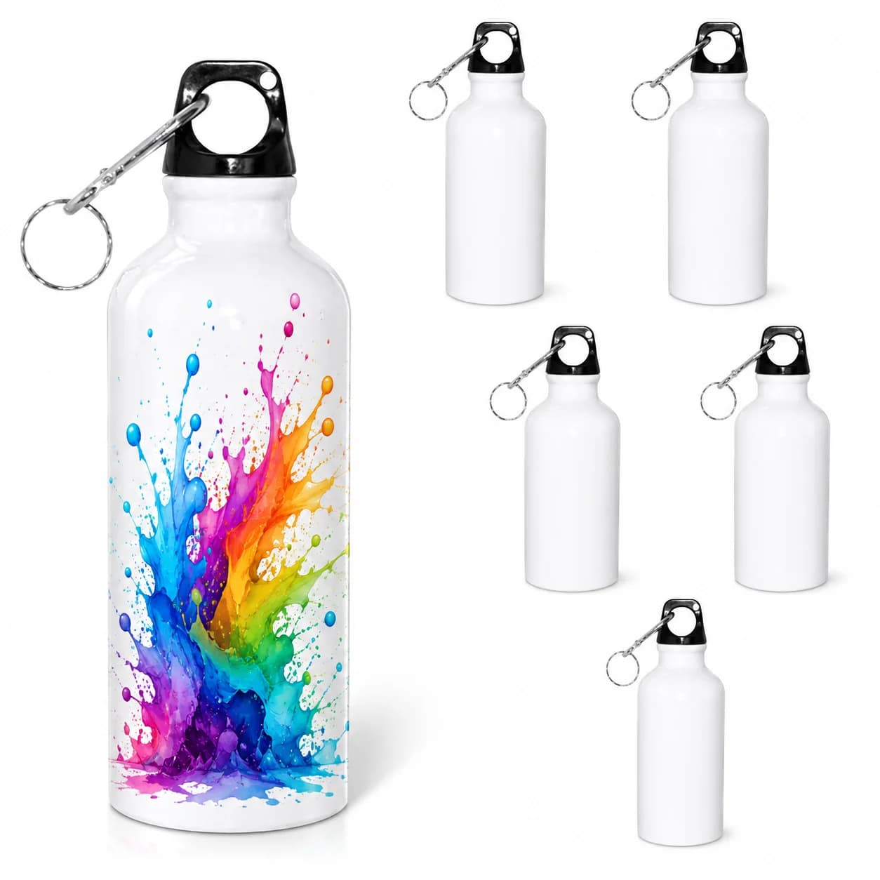 6Pcs 600ml Blank Aluminum Water Bottles Portable Carabiner Sports Water Cup DIY Sublimation Blank Travel Drinking Bottle For Out