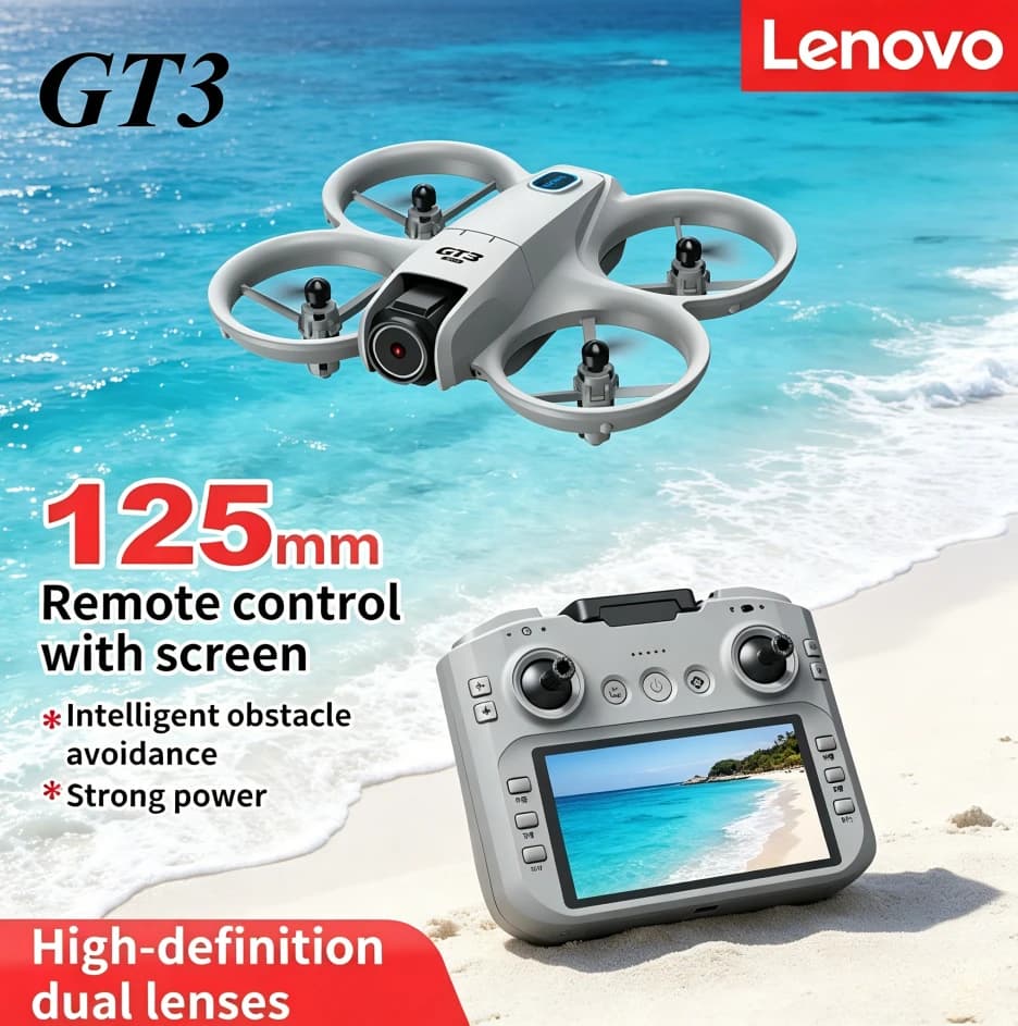 Lenovo GT3 Drone 4.3" Screen Dual Cam Optical Flow Localization Obstacle Avoidance LED Light RC Quadcopter Kids Toy Gift New