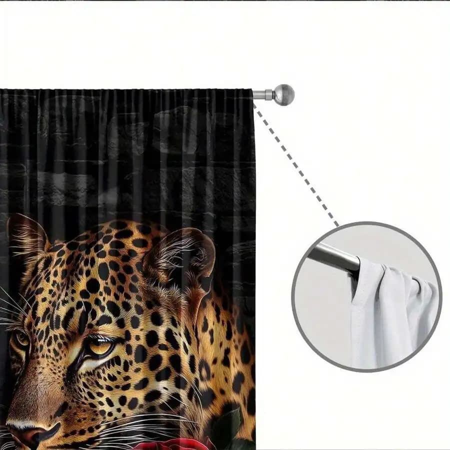 2pcs Leopard Print Blackout Curtains For Bedroom Living Room Polyester Machine Washable