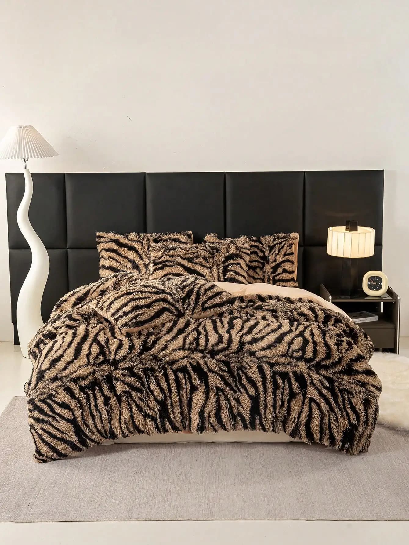 Set Cover 3 Pieces with Zebrata print in Plush, 2 Loyalty, Super Soft in Finta Pelliccia, Queen Size