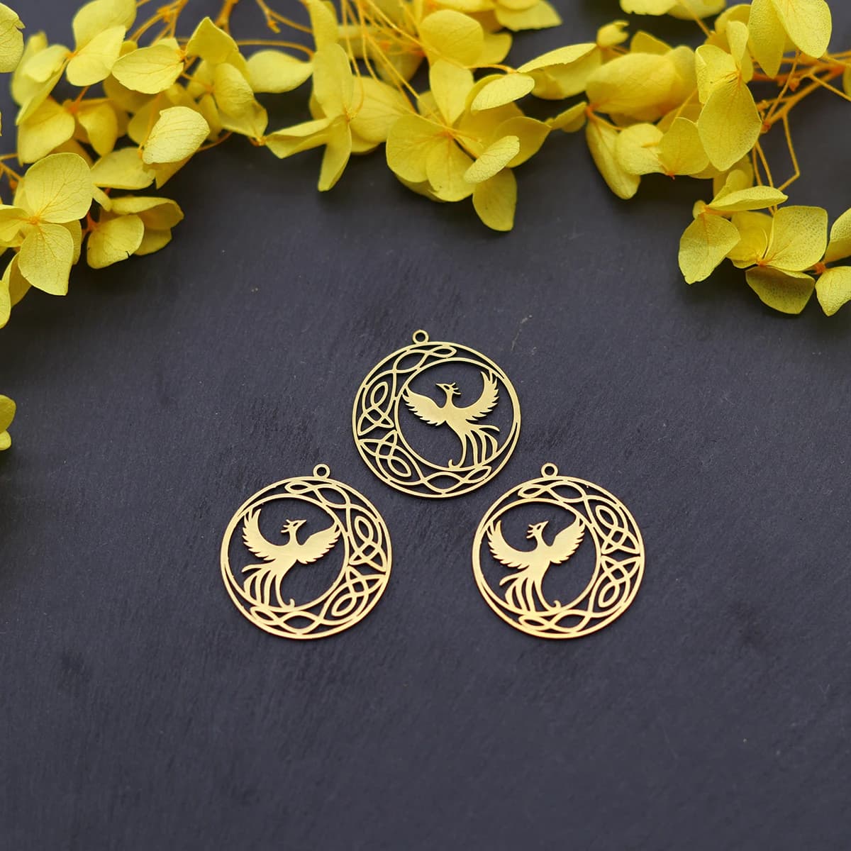 3pcs Hollow Round Bird Charms Pendant Stainless Steel Phoenix Animal Pendant For DIY Jewelry Making Necklace Earrings Wholesale
