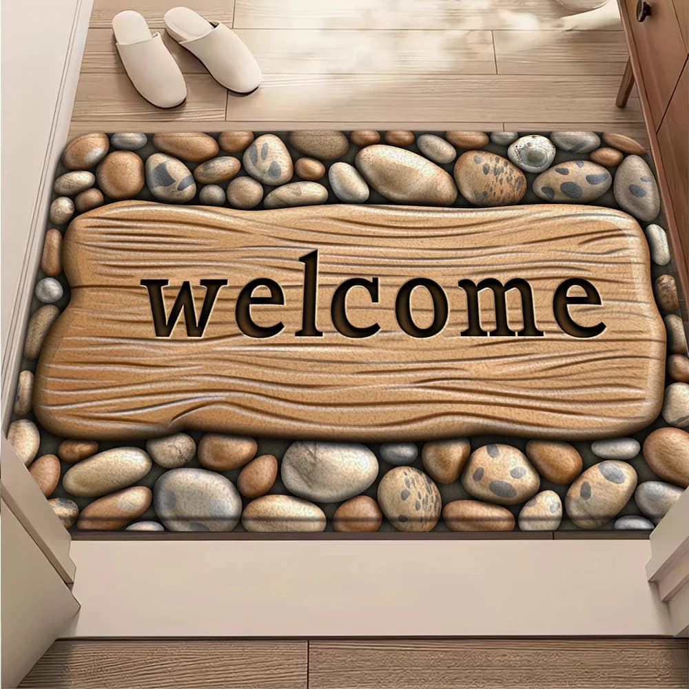 1 pz. Tappeto Zerbino Antiscivolo con Grafica Floreale e Lettere per Ingresso, Bagno, Cucina, Giardino - Piccolo Tappeto di Benvenuto per Casa e Cucina