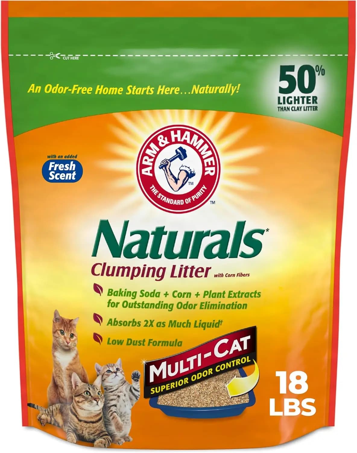 Lettiera per Gatti Agglomerante Naturale per il Controllo degli Odori, Formula Multi-Gatto in Sacchetto da 8 kg