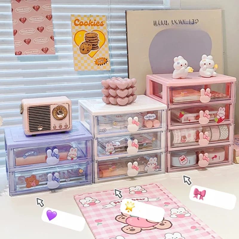 Scatola portaoggetti carina per cancelleria, tipo cassetto, organizer trasparente da scrivania per diari e Guka, mini scaffale per piccoli oggetti da scrivania