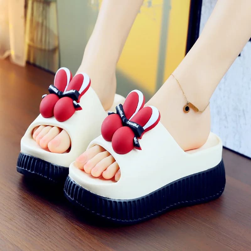 New arrival hoofs with wedge and plateau summer slippers woman heel 7 cm height increase slides women shoes slippers beach hoofs