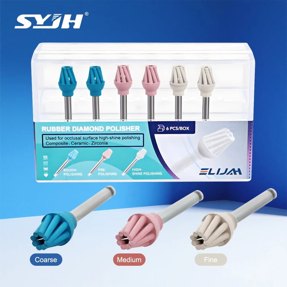 SYJH Dental Rubber Spiral Flex Polisher Silver Handle Dental Rubber Diamond Eagle Brush Kit Helicoid Composite Polishing Tools