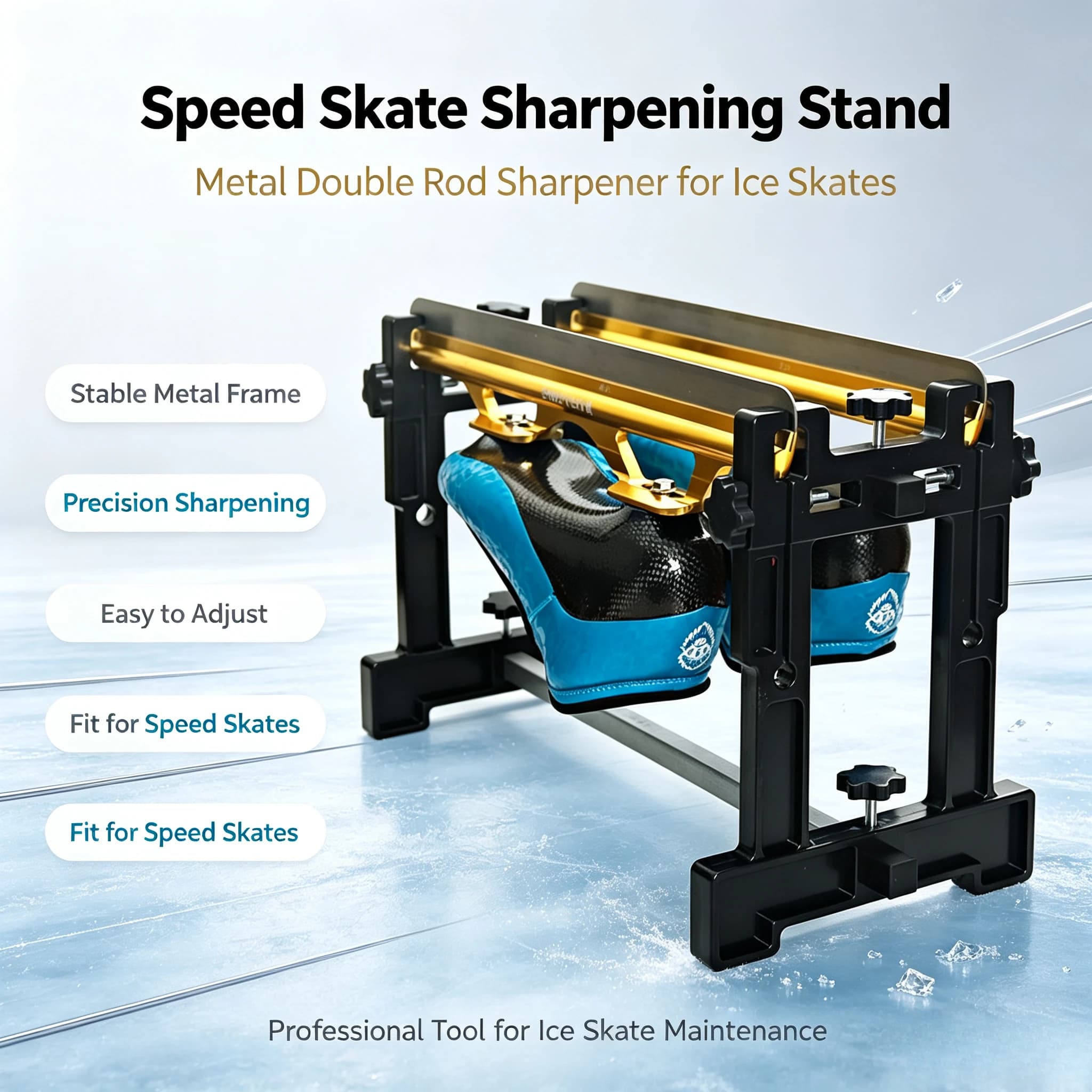Ice Skate Blade Sharpening Support Stand Metal Double Rod Design Professional Grinding Jig For Long/Short Track Speed Ice Skates