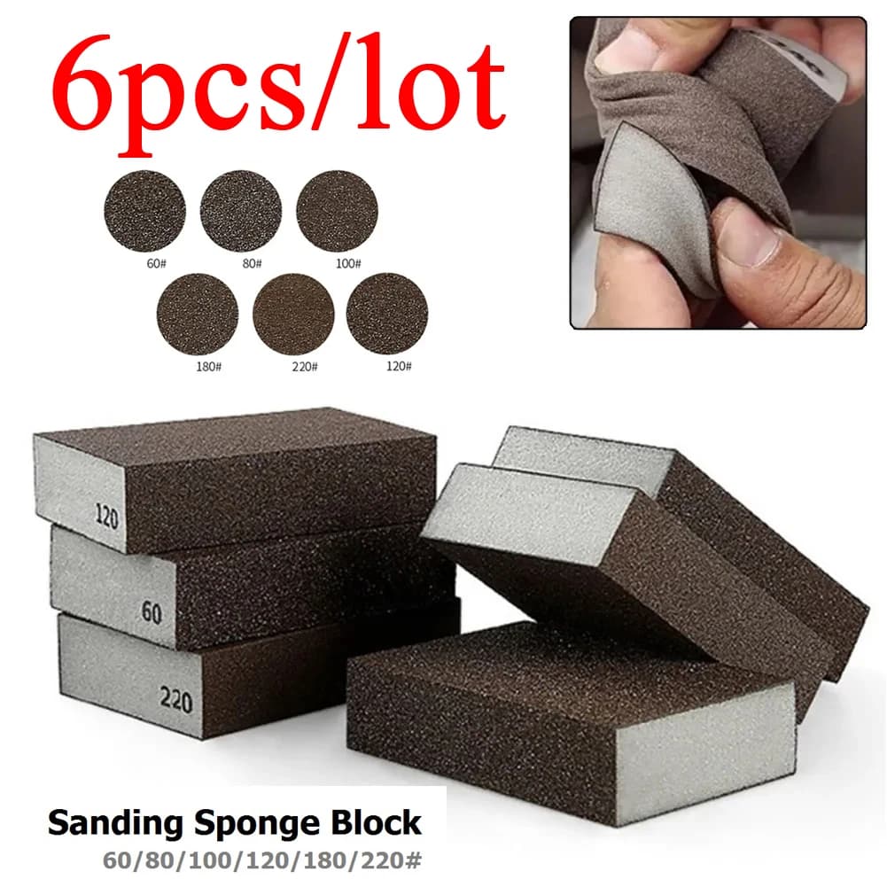 6 pezzi/set spugne abrasive 60-220 # Grana lavabile per la molatura di pareti, legno, metallo, sgrossatura, lucidatura, lucidatura dei mattoni