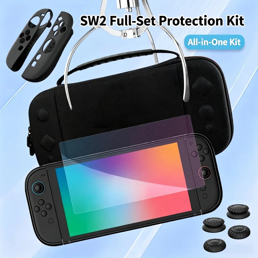 Full Set Protective Kit For Nintendo Switch 2 OLED 1 Carry Storage Case,Tempered Glass Film,Joycon Silicone Shell,Thumb Grip