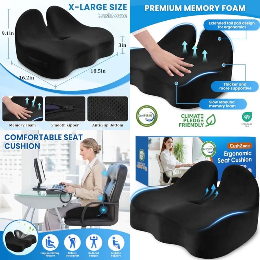 Cuscino per Sedia, Cuscino in Memory Foam per Sedie da Ufficio/Auto/Viaggi Lunghi/Sedia da Scrivania/Gaming, Misura X-Large per Sciatica e