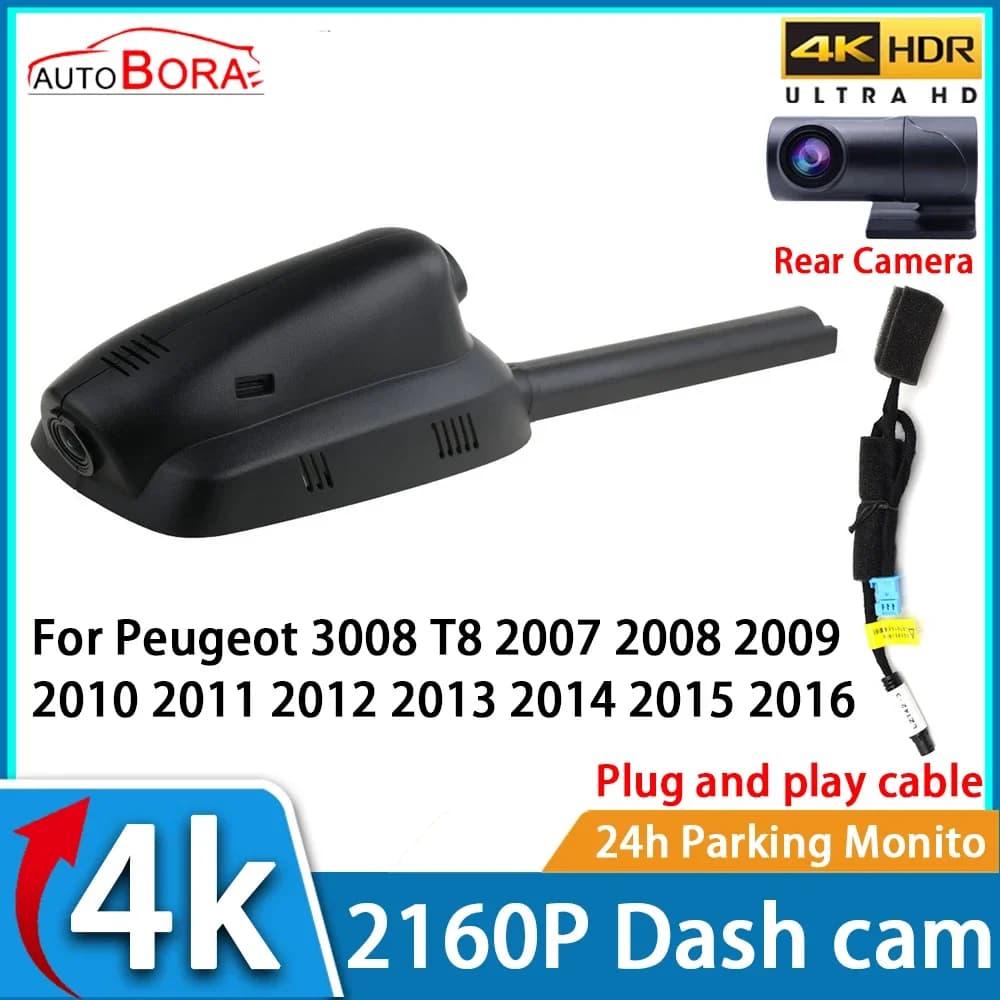 Videoregistratore per auto Visione notturna UHD 4K 2160P DVR Dash Cam per Peugeot 3008 T8 2007 2008 2009 2010 2011 2012 2013 2014 2015 2016