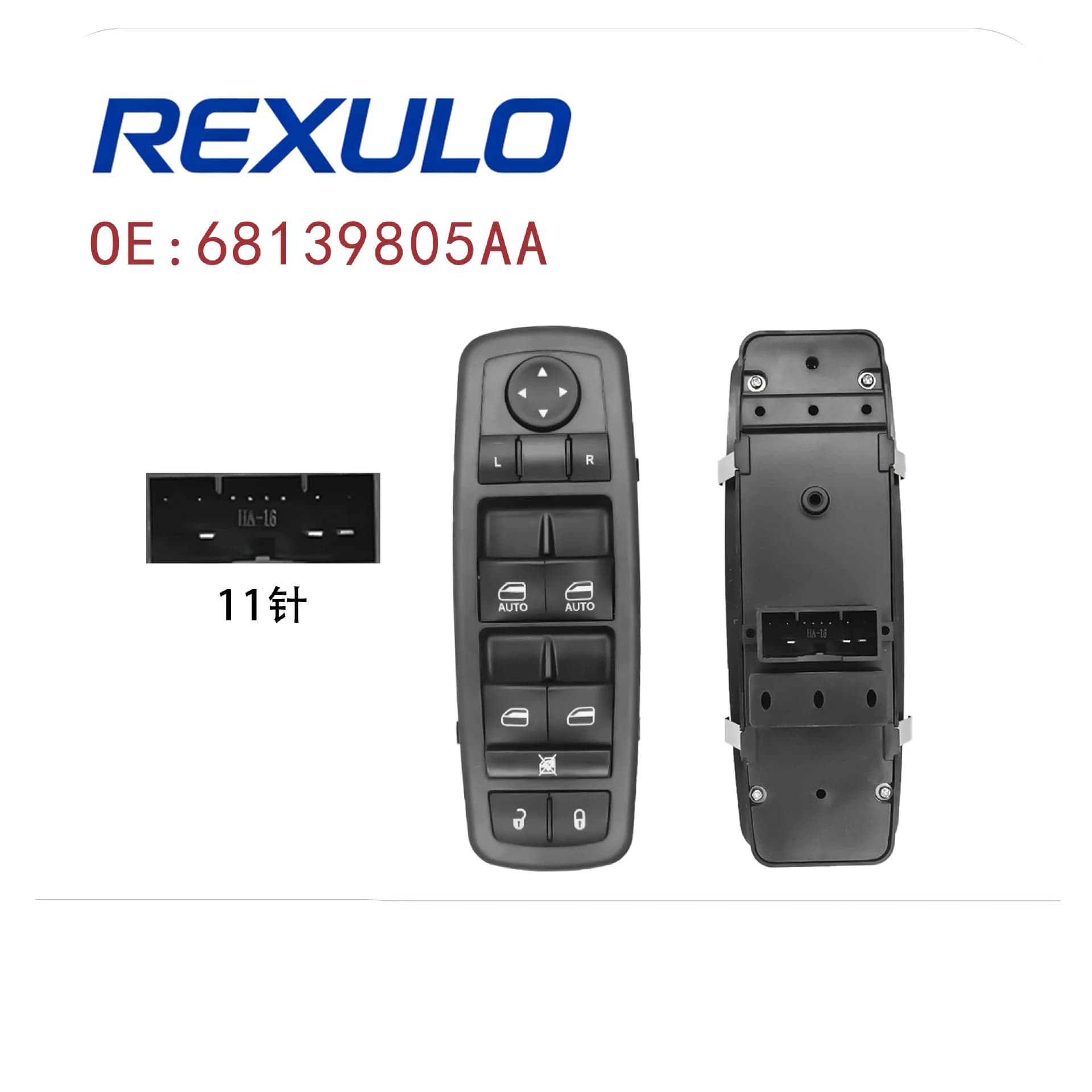 68139805AA 68271206AB Window Switch For Jeep Cherokee 2015-2022 Chrysler 200 2015-2017 Dodge Charger LHD Front Left 11 Pin