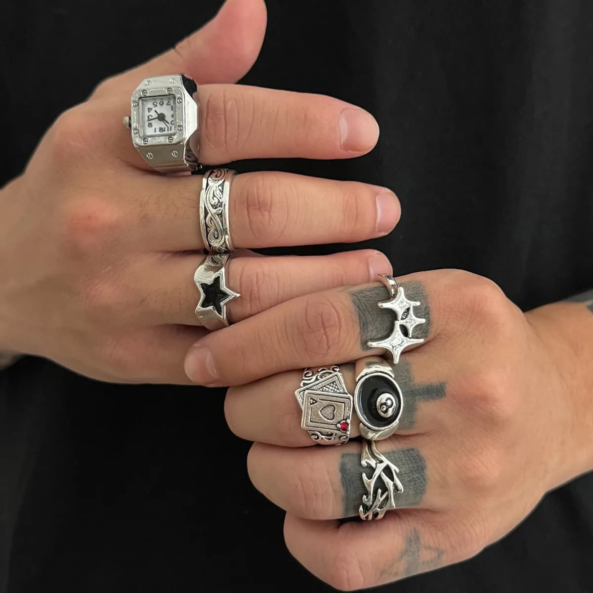 SHIXIN 7 Pz/set Stile Punk Orologio Da Poker Anelli per Gli Uomini Hip Hop Irregolare Stelle Geometriche Knuckle Anello Accessori Dei Gioielli di Strada