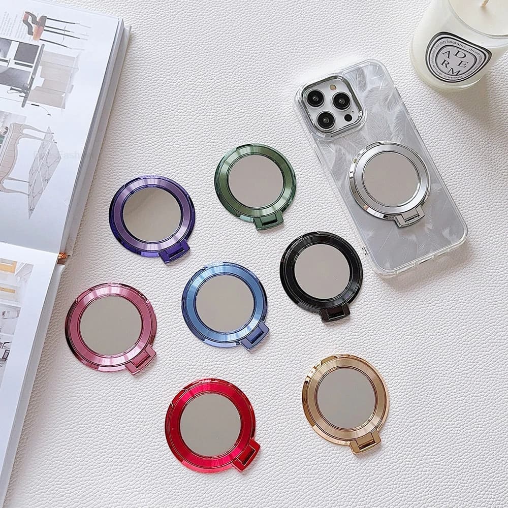 Magnetic Makeup Mirror Phone Kickstand Foldable Finger Ring Holder Detachable Phone Stand 2-in-1 Finger Grip & Desktop Kickstand