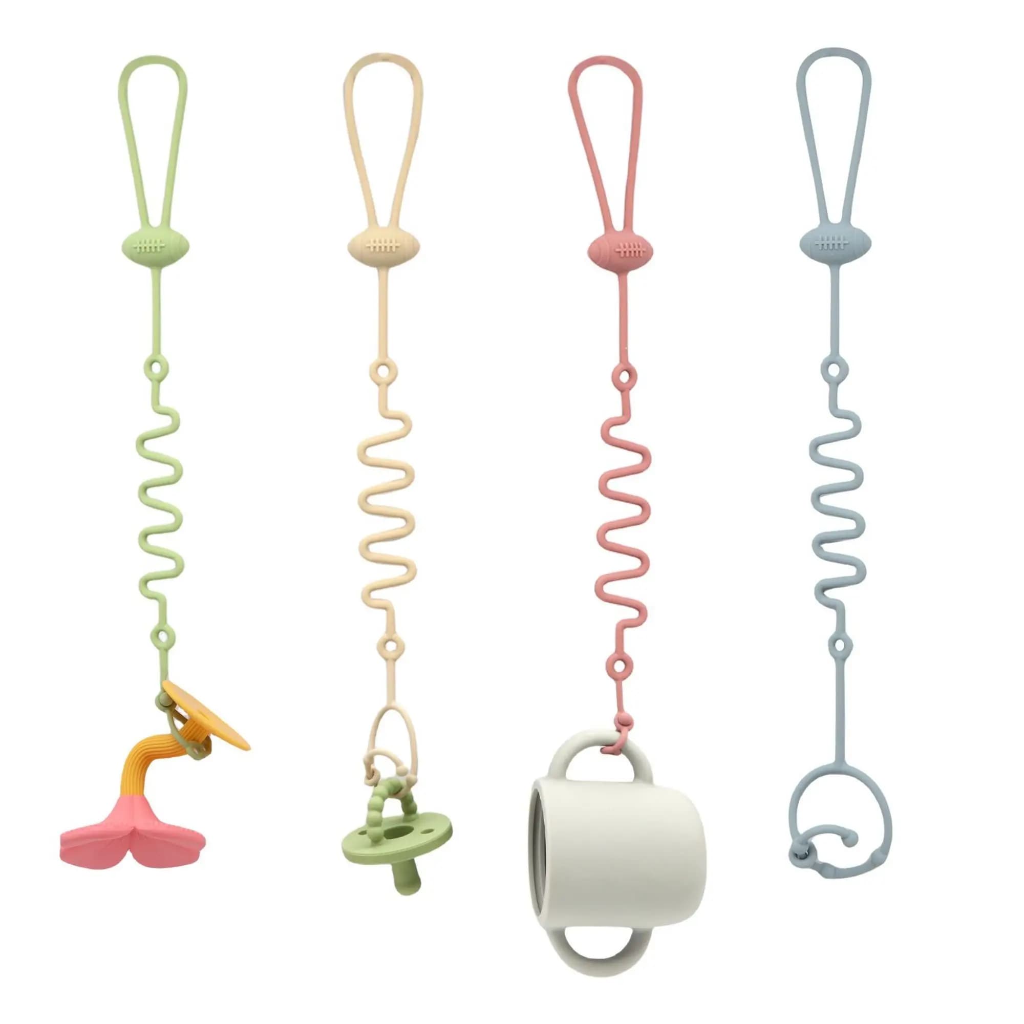 Clip regolabile in silicone per capezzoli; fascia in silicone alimentare con clip per fissare capezzoli, massaggiagengive e piccoli giocattoli.