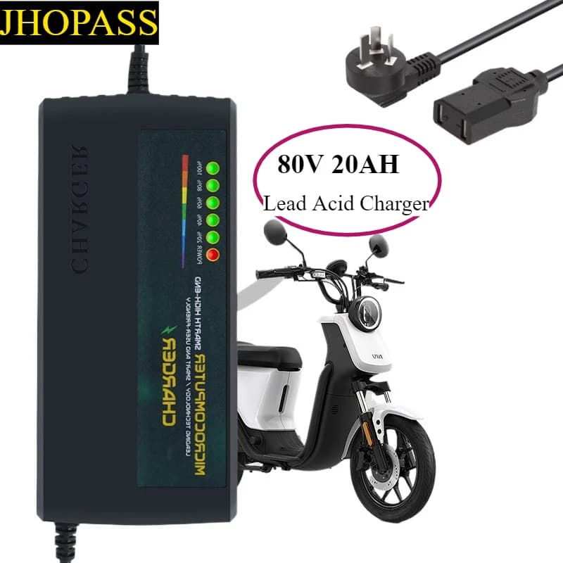80V 20AH Smart HD LED Display GEL Water Bucket Charger for Motorcycle E-bike Scooter 110V-220V EU AU UK US Plug