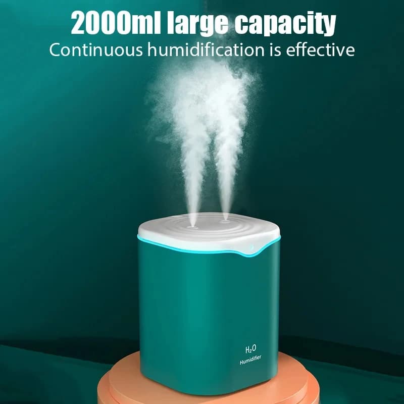 Umidificatore USB da 2000ML con Doppia Porta Spray, Diffusore di Oli Essenziali e Nebulizzatore per Casa e Ufficio